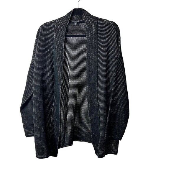 Eileen fisher black‎ silk and linen open cardigan women’s large